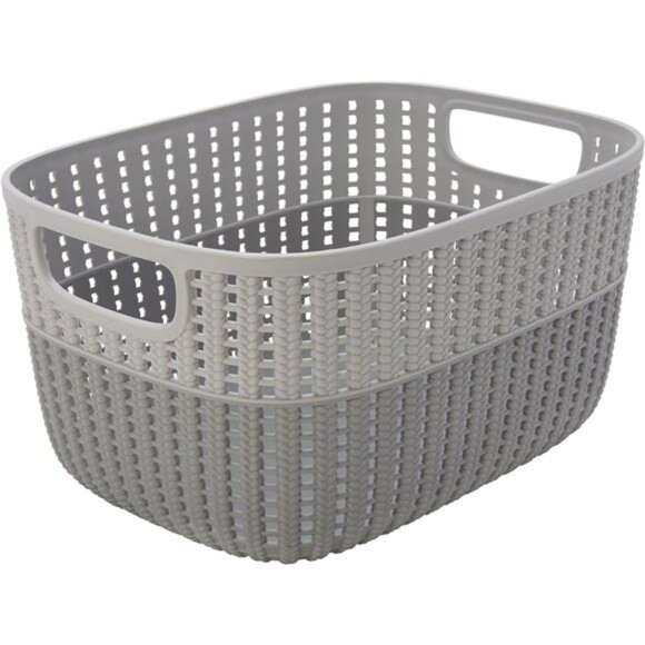 Plastic Storage Basket Bin Grey Medium Closet Bathroom Organizer with Handles - Picture 1 of 7